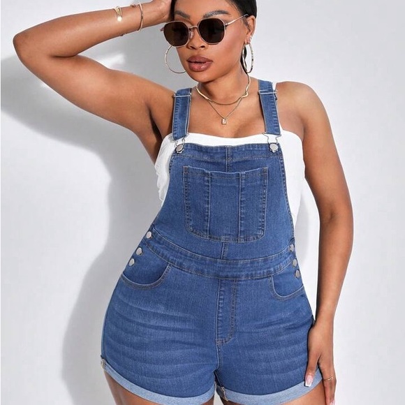 Blue Bib Denim Overall Shorts 14/1XL Pockets - Picture 3 of 3